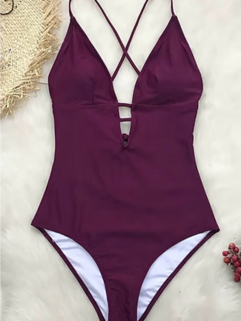 Women’s Size L Plum One-Piece Swimsuit with Crisscross Straps